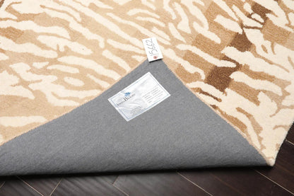 Multi Sizes Handmade 100% Wool Animal Print Tiger Modern Area Rug Ivory Beige