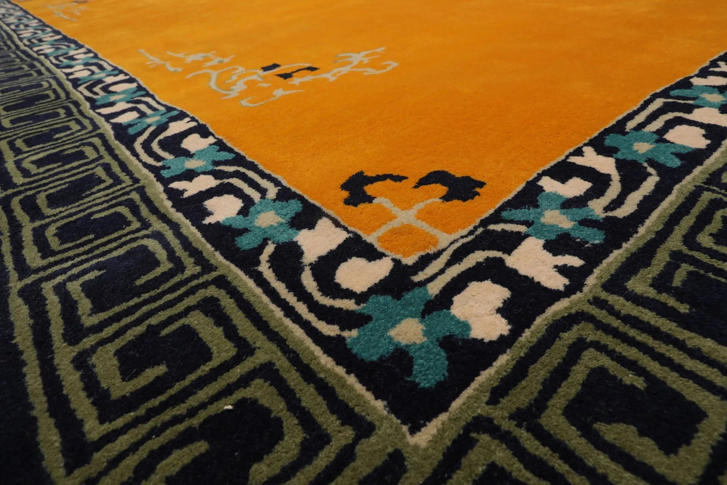 LoomBloom Multi Size Gold Hand Tufted Greek Key Chinese Art Deco New Zealand Wool Oriental Area Rug