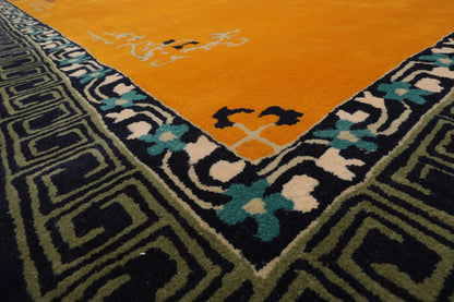 LoomBloom Multi Size Gold Hand Tufted Greek Key Chinese Art Deco New Zealand Wool Oriental Area Rug
