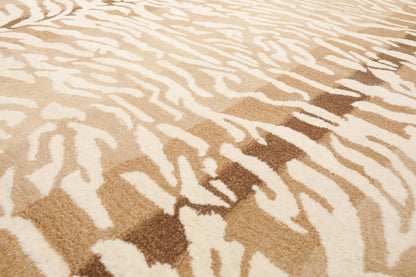 Multi Sizes Handmade 100% Wool Animal Print Tiger Modern Area Rug Ivory Beige