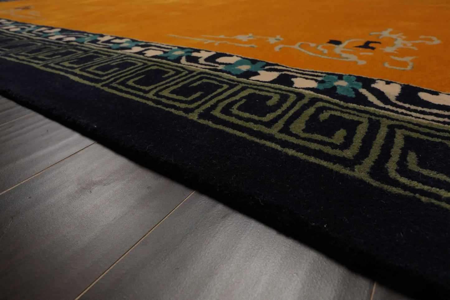 LoomBloom Multi Size Gold Hand Tufted Greek Key Chinese Art Deco New Zealand Wool Oriental Area Rug