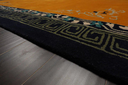 LoomBloom Multi Size Gold Hand Tufted Greek Key Chinese Art Deco New Zealand Wool Oriental Area Rug