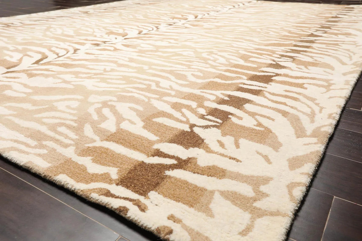 Multi Sizes Handmade 100% Wool Animal Print Tiger Modern Area Rug Ivory Beige