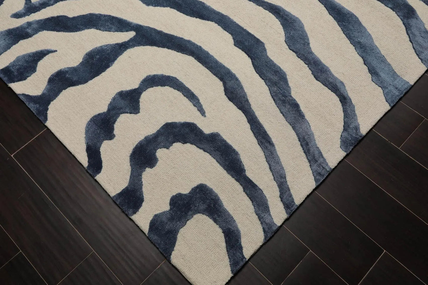 Multi Sizes Handmade Wool & Faux Silk Animal Print Zebra Area Rug Ivory Blue