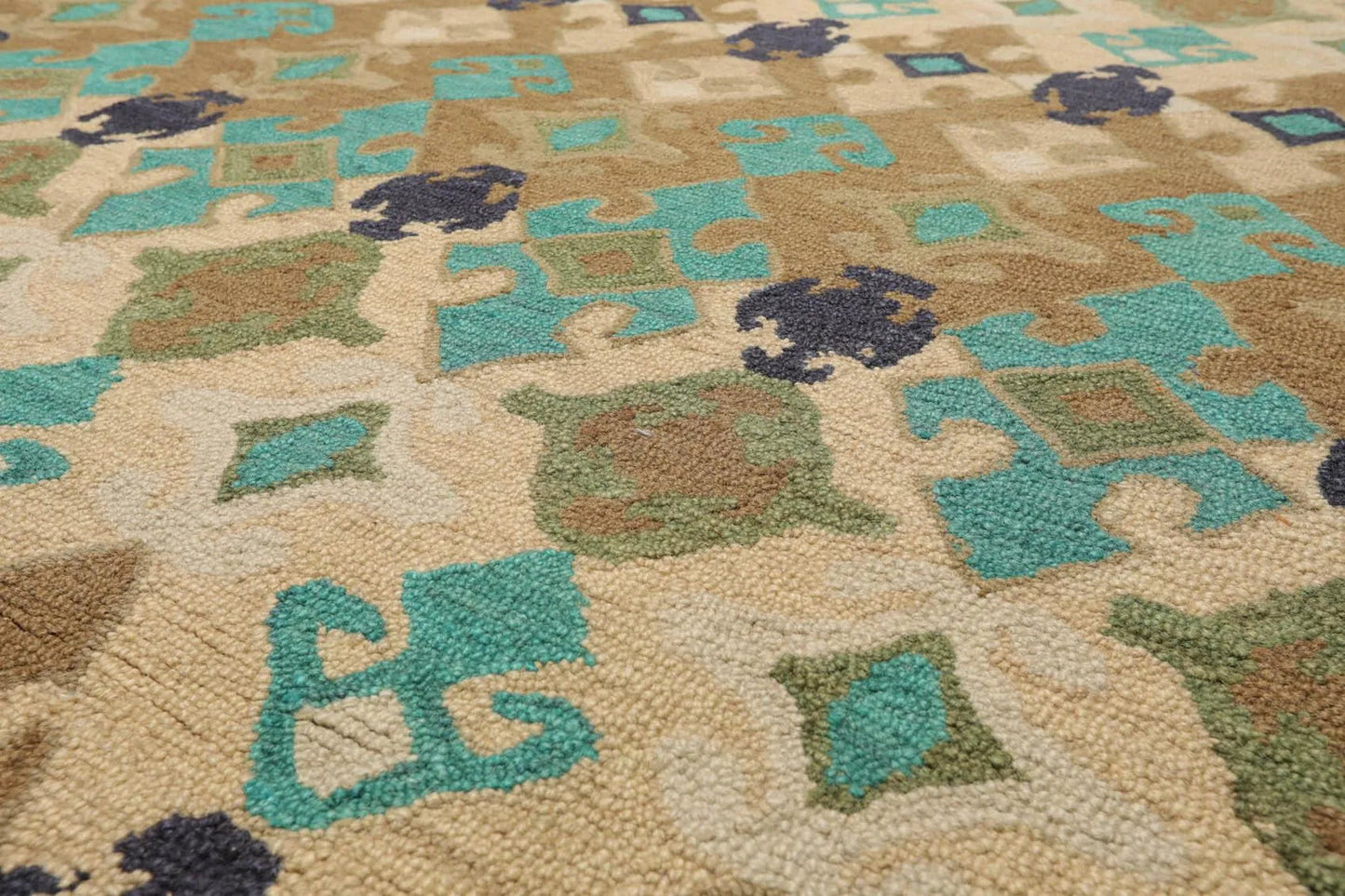 Multi Sizes Handmade 100% Wool Modern Loop & Cut Pile Area Rug Beige
