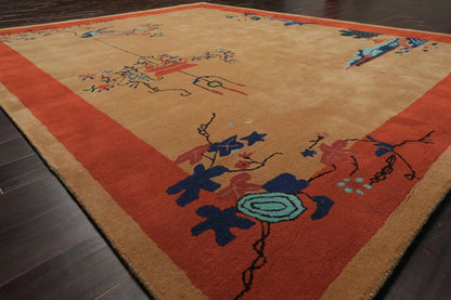 LoomBloom Multi Sizes Beige Hand Tufted  Chinese Art Deco New Zealand Wool Oriental Area Rug