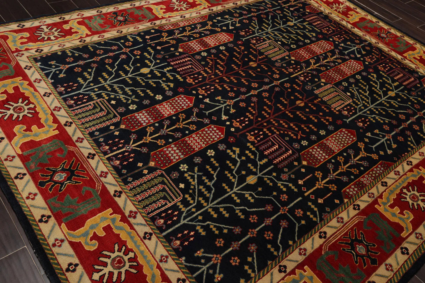 8x10 Navy, Orange Hand Knotted 100% Wool Arts and Craft Traditional Oriental Area Rug