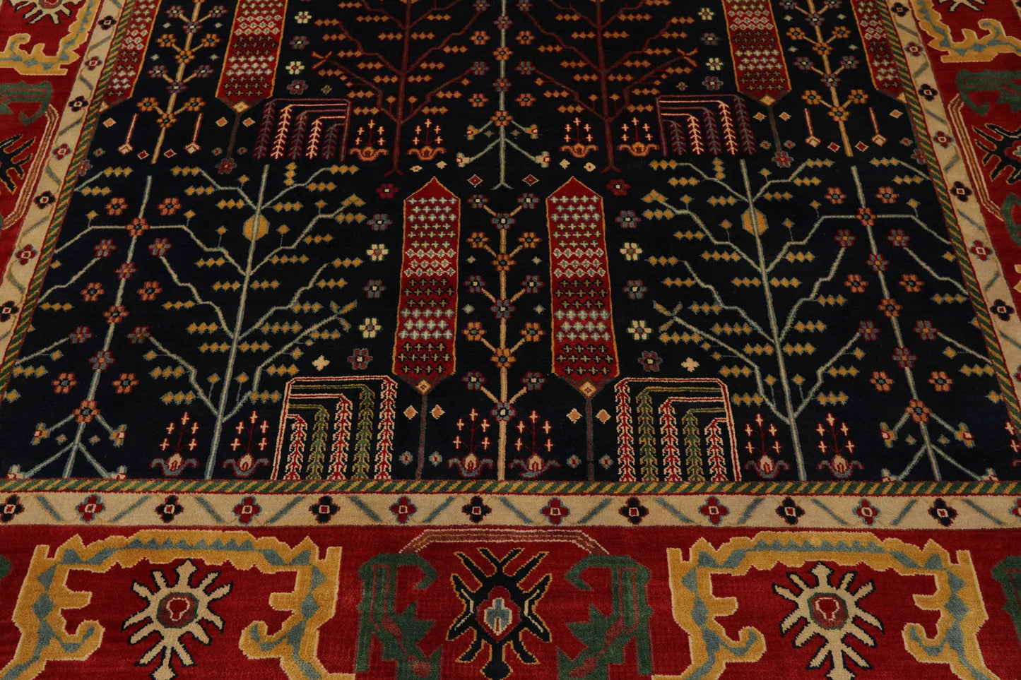 8x10 Navy, Orange Hand Knotted 100% Wool Arts and Craft Traditional Oriental Area Rug