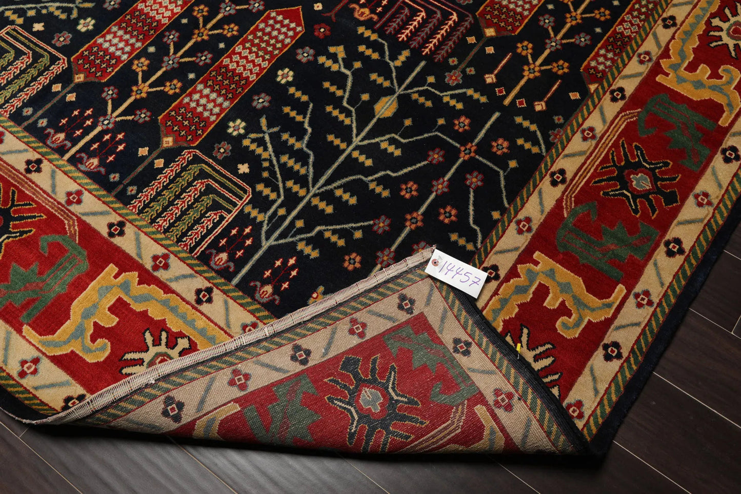 8x10 Navy, Orange Hand Knotted 100% Wool Arts and Craft Traditional Oriental Area Rug