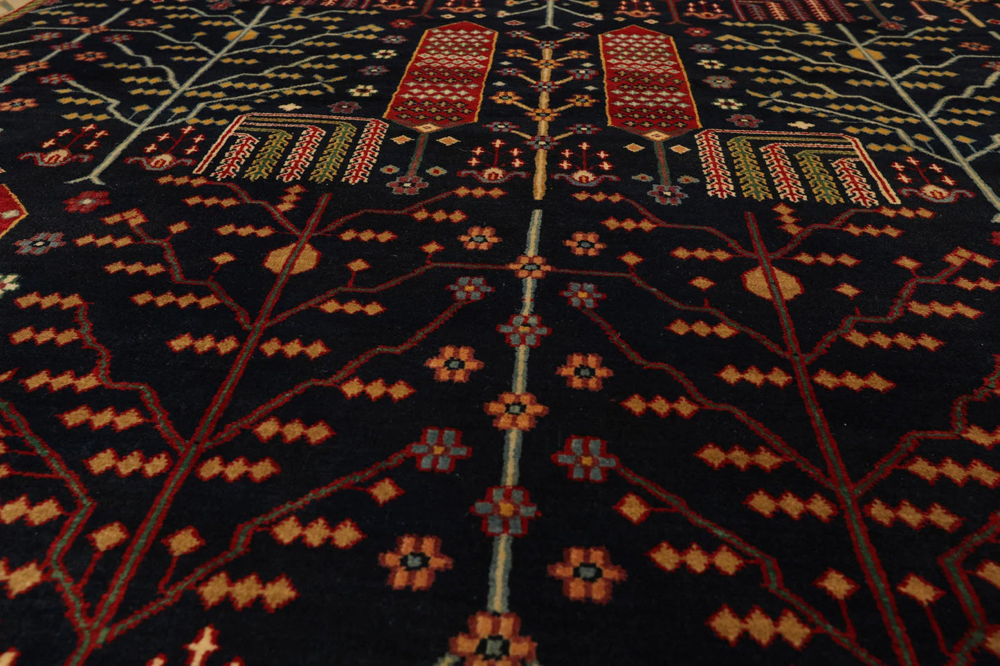 8x10 Navy, Orange Hand Knotted 100% Wool Arts and Craft Traditional Oriental Area Rug