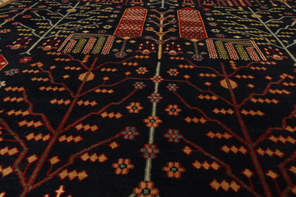 8x10 Navy, Orange Hand Knotted 100% Wool Arts and Craft Traditional Oriental Area Rug