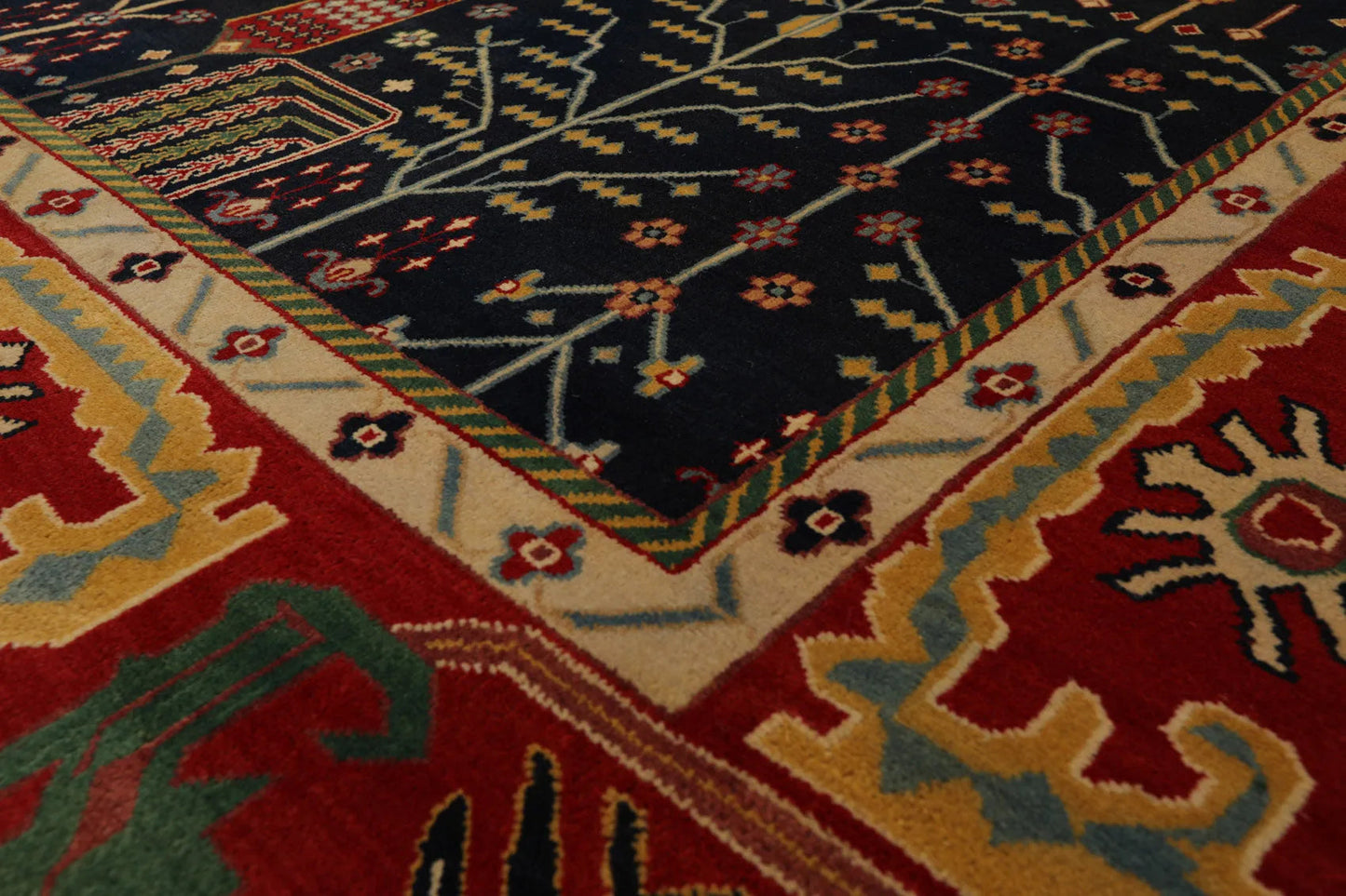8x10 Navy, Orange Hand Knotted 100% Wool Arts and Craft Traditional Oriental Area Rug