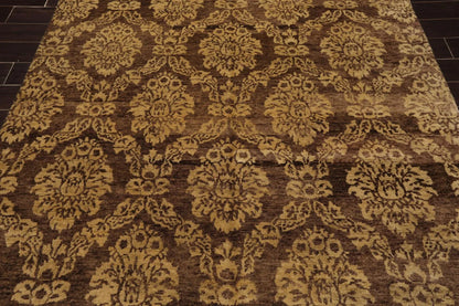 6' x 9' Hand Knotted New Zealand Wool Damask Area Rug Brown Light Gold Antique