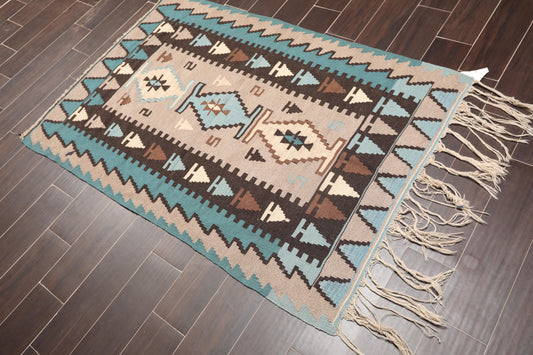 3'7" x 5'3" Wool Foundation Hand Knotted Turkish Kilim Oriental Area Rug Taupe