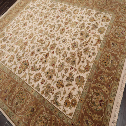 8'1'' x 9'11'' Hand Knotted 100% Wool Agra 200 KPSI Oriental Area Rug Beige