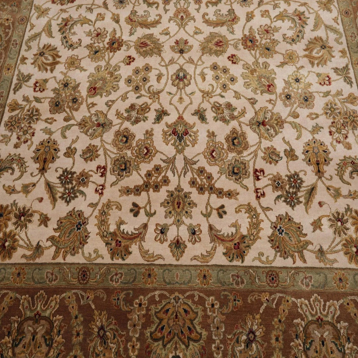 8'1'' x 9'11'' Hand Knotted 100% Wool Agra 200 KPSI Oriental Area Rug Beige