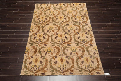 5'11" x 8'10" Hand Knotted Botanical New Zealand Wool Oriental Area Rug Tan