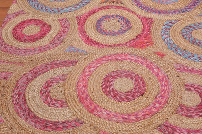 5' x 8' Hand Braided Circle Medley Sisal & Cotton Oriental Area Rug Multi