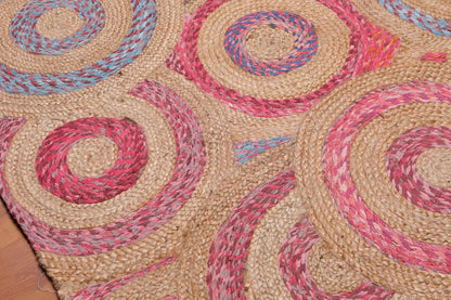 5' x 8' Hand Braided Circle Medley Sisal & Cotton Oriental Area Rug Multi