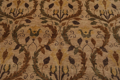 5'11" x 8'10" Hand Knotted Botanical New Zealand Wool Oriental Area Rug Tan