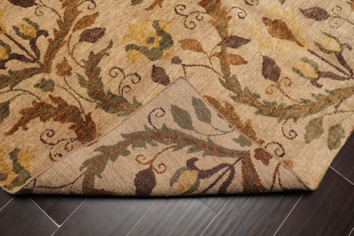 5'11" x 8'10" Hand Knotted Botanical New Zealand Wool Oriental Area Rug Tan