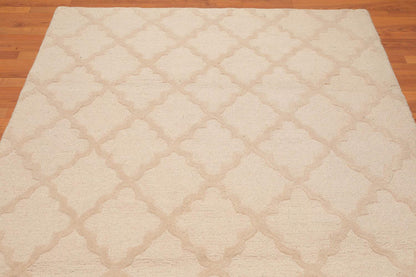 5'4" x 7'6" Handmade 100% Wool Loop & Cut Pile Area Rug Contemporary Beige