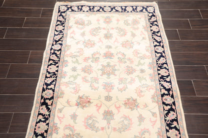 4'1" x 6' Hand Knotted Wool Plush Pile Traditional Oriental Area Rug Cream