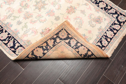 4'1" x 6' Hand Knotted Wool Plush Pile Traditional Oriental Area Rug Cream