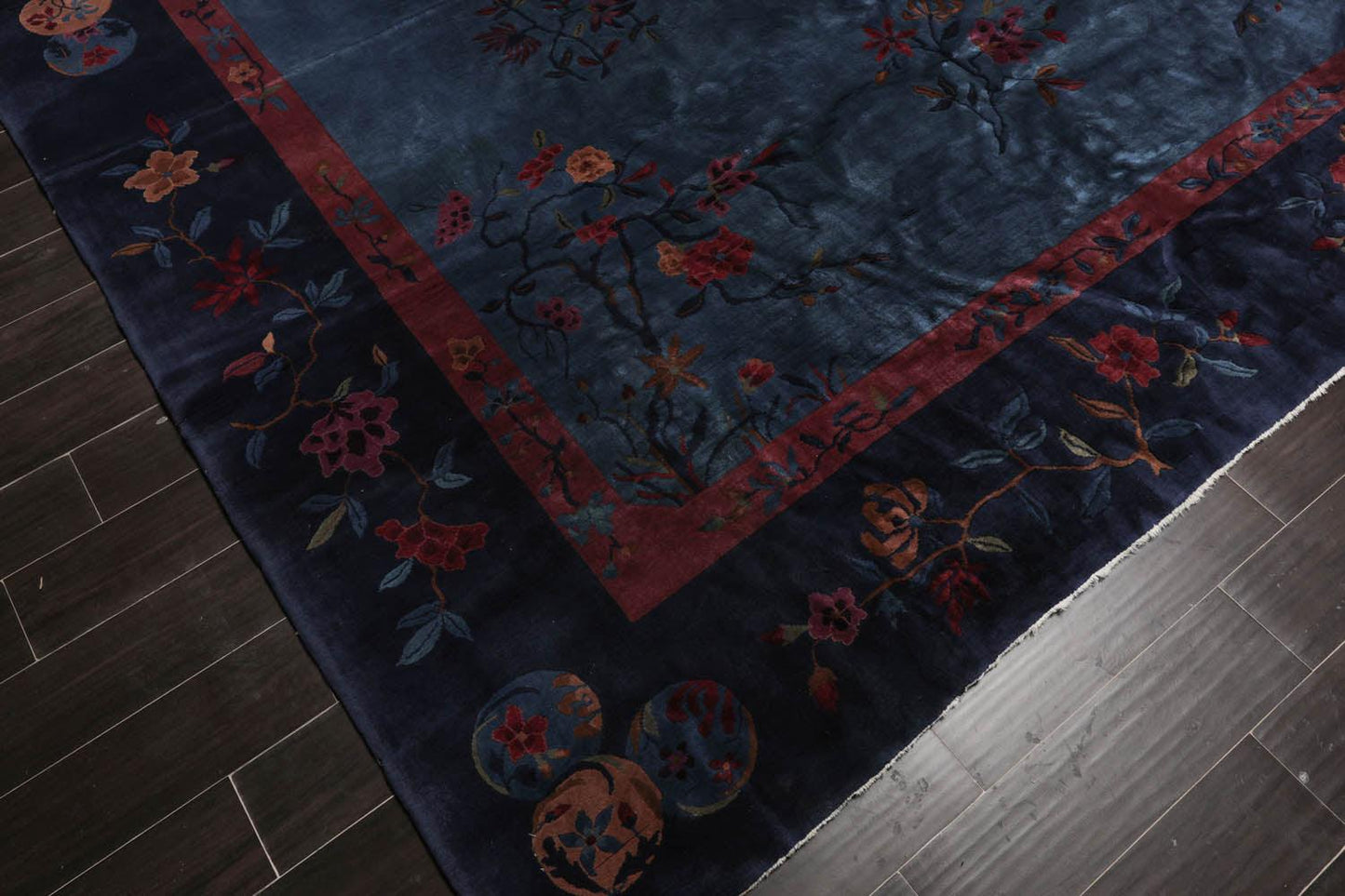 10'x13'6" Antique Art Deco Plush Pile Hand Knotted Wool Oriental Area Rug Navy