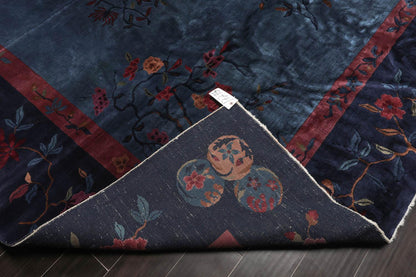 10'x13'6" Antique Art Deco Plush Pile Hand Knotted Wool Oriental Area Rug Navy