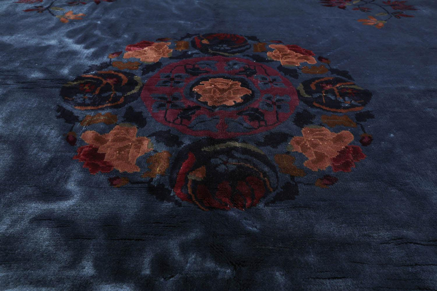 10'x13'6" Antique Art Deco Plush Pile Hand Knotted Wool Oriental Area Rug Navy