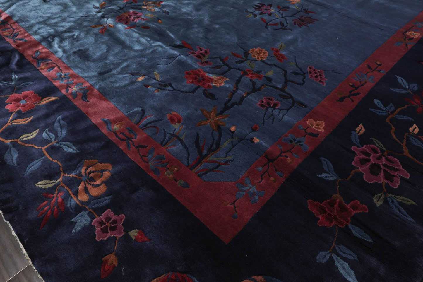 10'x13'6" Antique Art Deco Plush Pile Hand Knotted Wool Oriental Area Rug Navy