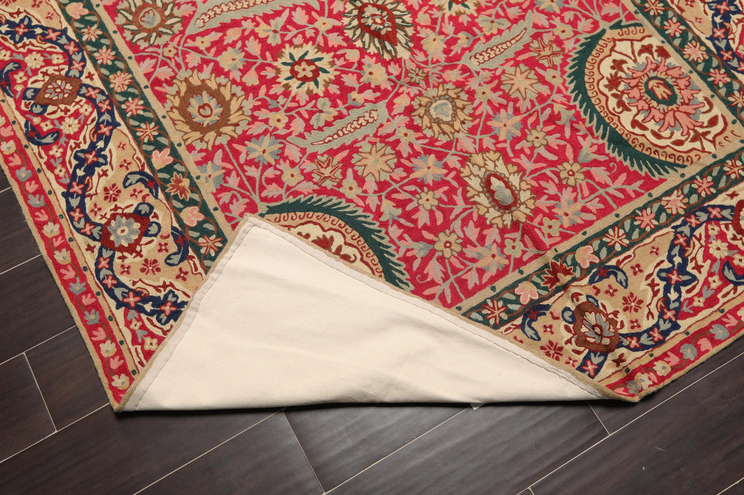 5' x 11' Hand Woven Traditional Wool French Chainstitch Area Rug Magenta