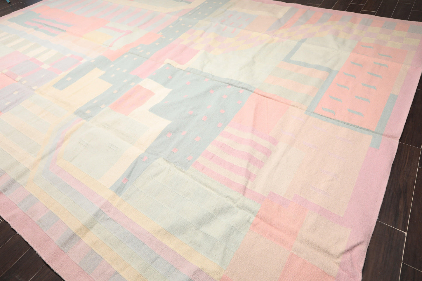 11'1"x16'3" Hand Woven Wool Palace Size Reversible Dhurry Oriental Area Rug Pink