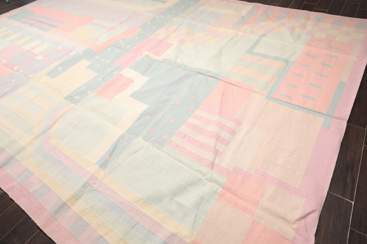 11'1"x16'3" Hand Woven Wool Palace Size Reversible Dhurry Oriental Area Rug Pink