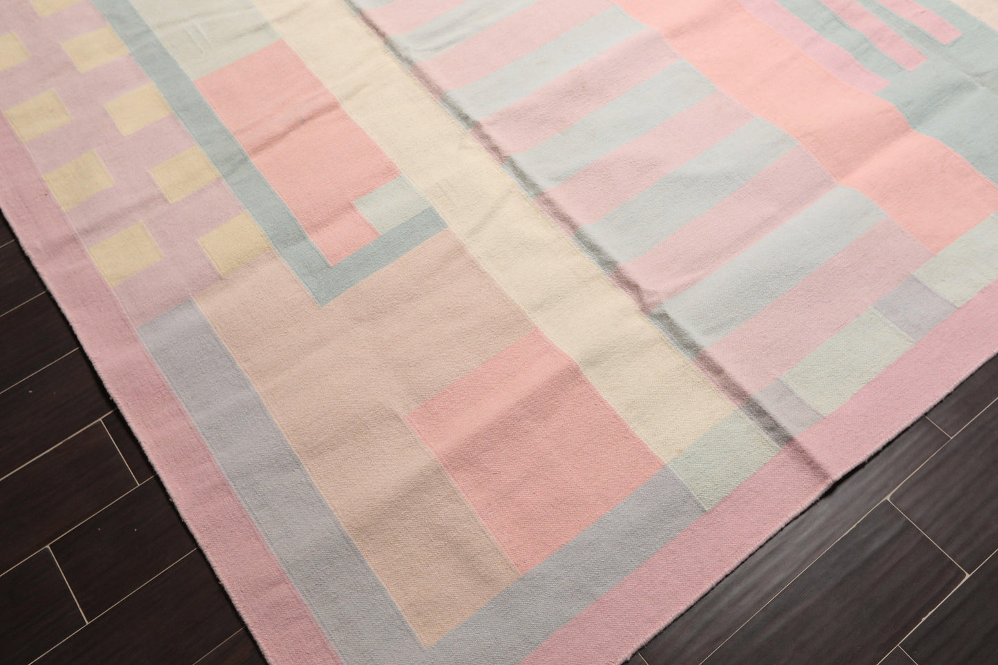 11'1"x16'3" Hand Woven Wool Palace Size Reversible Dhurry Oriental Area Rug Pink