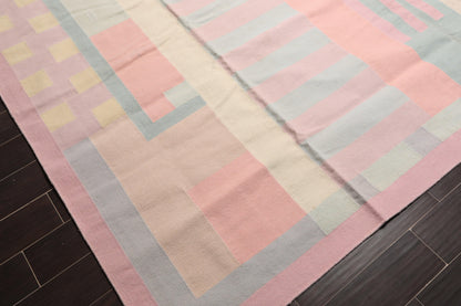 11'1"x16'3" Hand Woven Wool Palace Size Reversible Dhurry Oriental Area Rug Pink