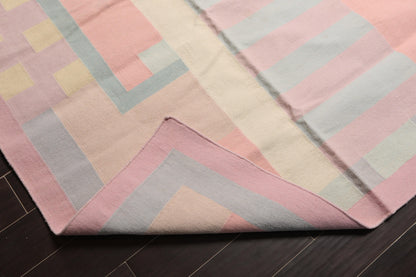 11'1"x16'3" Hand Woven Wool Palace Size Reversible Dhurry Oriental Area Rug Pink