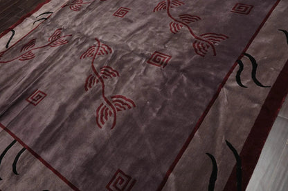 Endless Knots Tibetan Square Hand Knotted Wool Area Rug Aubergine 9'4'' x 9'6''