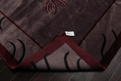 Endless Knots Tibetan Square Hand Knotted Wool Area Rug Aubergine 9'4'' x 9'6''