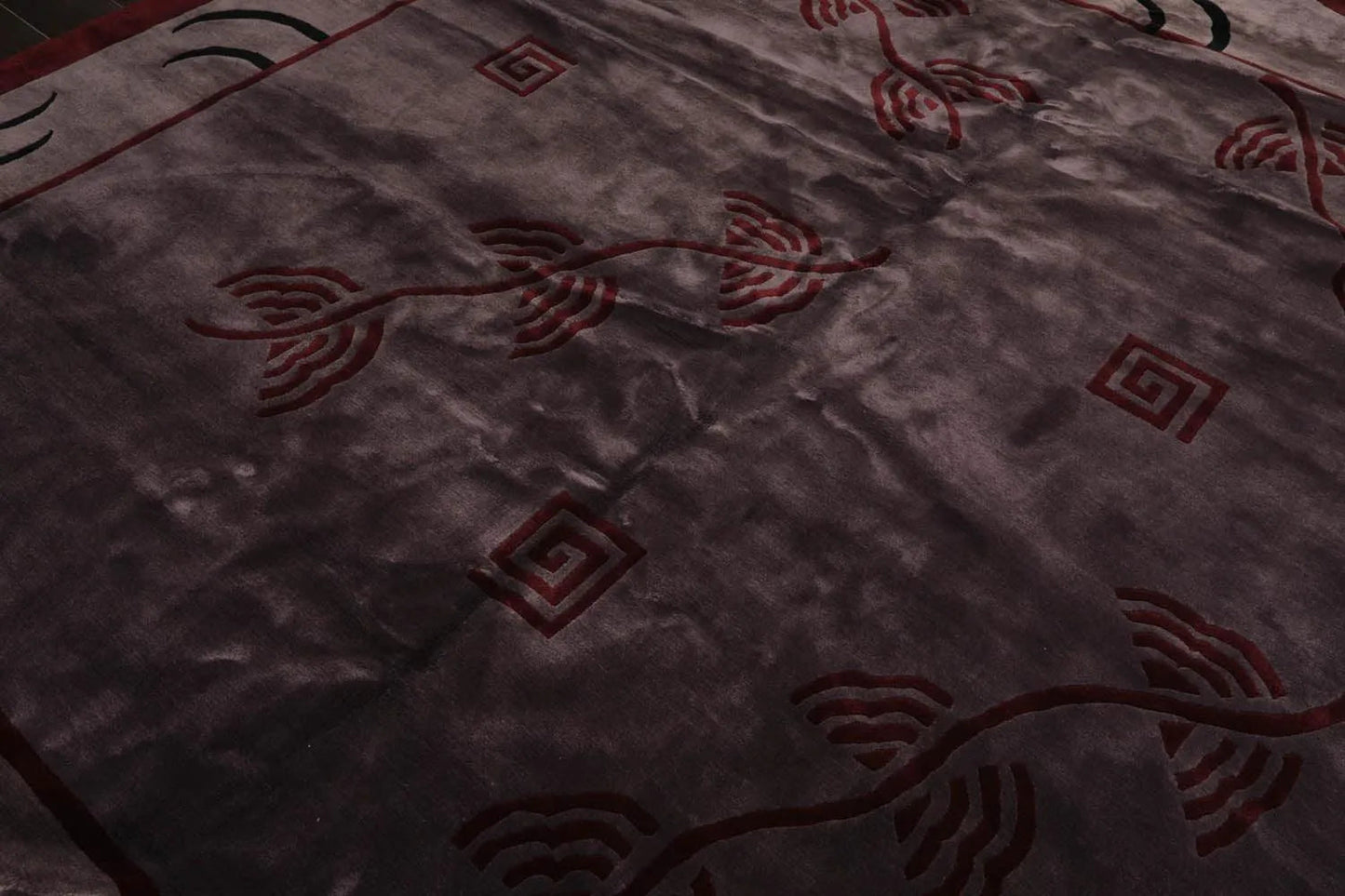 Endless Knots Tibetan Square Hand Knotted Wool Area Rug Aubergine 9'4'' x 9'6''