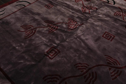 Endless Knots Tibetan Square Hand Knotted Wool Area Rug Aubergine 9'4'' x 9'6''