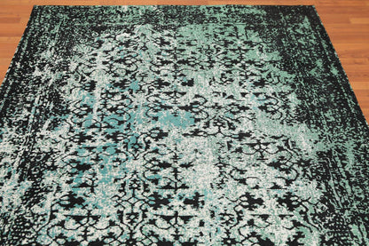5'2" x 7'4" Handmade Erased Pattern Flatweave Area Rug Contemporary Aqua