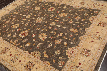 7'11" x 10' Hand Knotted Wool Peshawar Traditional Oriental Area Rug Brown Beige