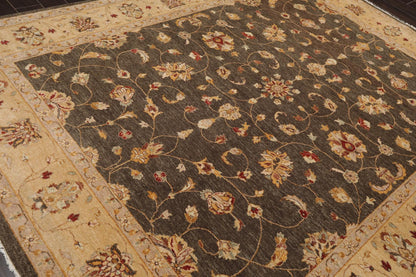 7'11" x 10' Hand Knotted Wool Peshawar Traditional Oriental Area Rug Brown Beige