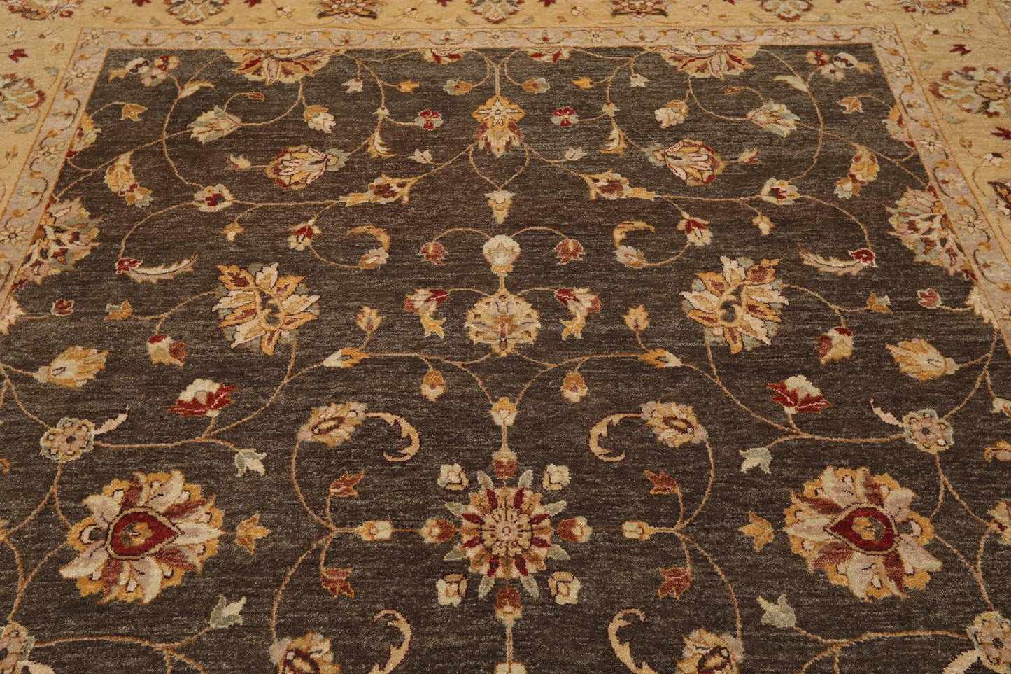 7'11" x 10' Hand Knotted Wool Peshawar Traditional Oriental Area Rug Brown Beige