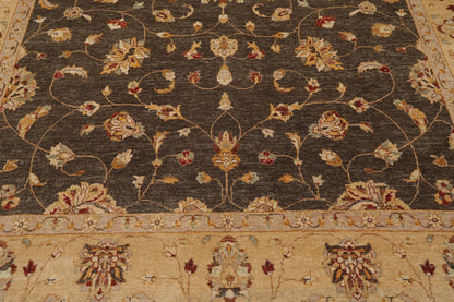 7'11" x 10' Hand Knotted Wool Peshawar Traditional Oriental Area Rug Brown Beige