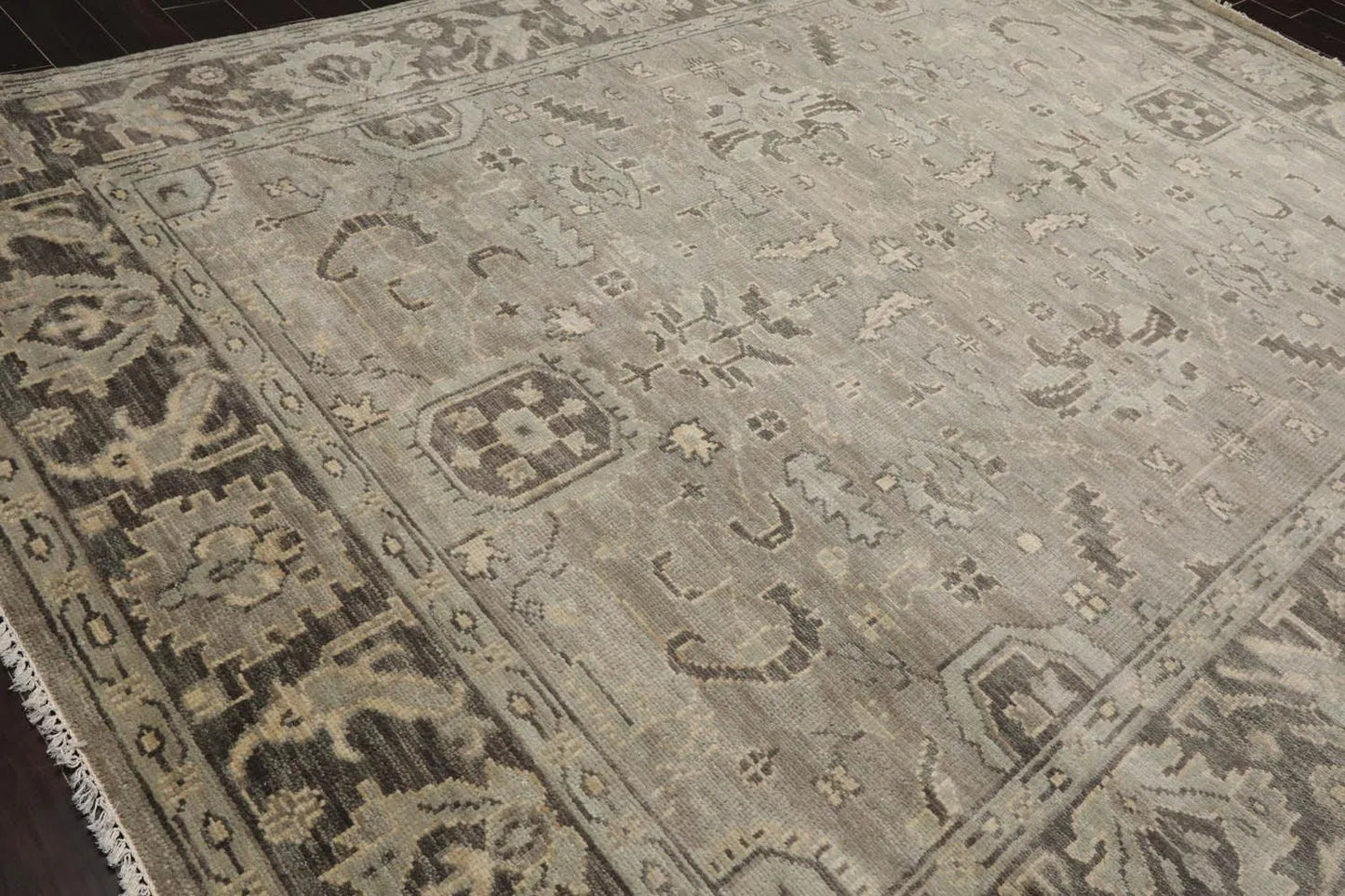 Multi Sizes LoomBloom Muted Turkish Oushak Hand Knotted Wool Traditional Area Rug Gray, Beige Color