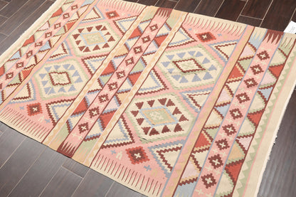 3'9" x 5'9" Hand Woven Wool Southwestern Turkish Kilim Oriental Area Rug Beige
