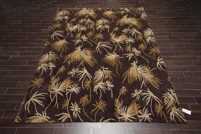 9' x 12'Tibetan Hand Knotted Botanical Designer Wool Modern Area Rug Coffee